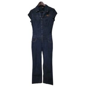 FUBU Collection Denim Jumpsuit Size 9/10 Stretchy Dark Wash 90s 2000s Y2K Zipper